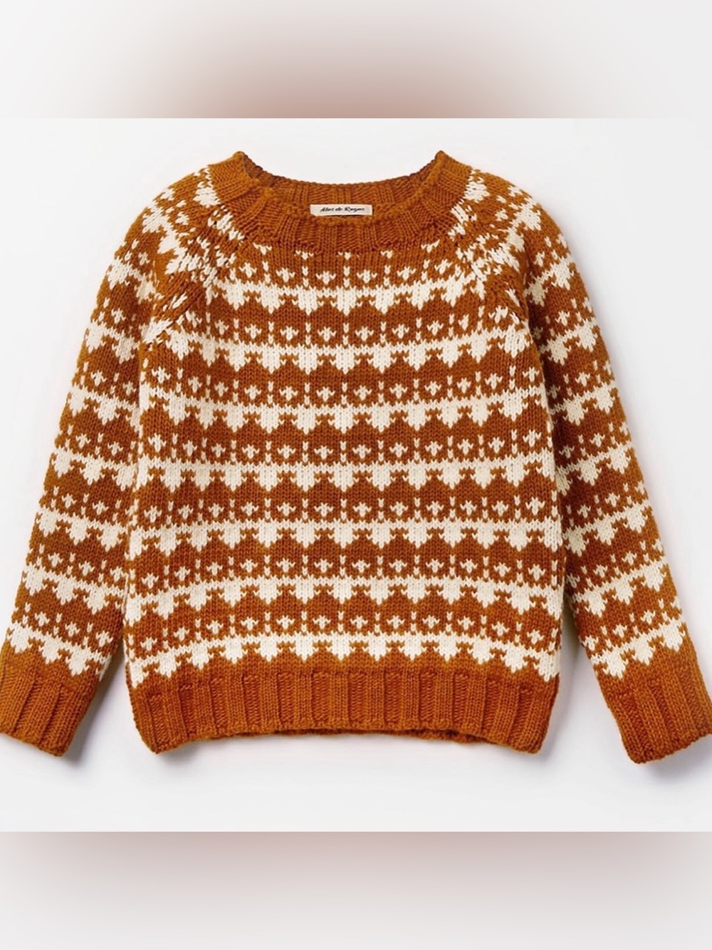 Alas de Rayas Rust and Cream Fair Isle Knit Wool Blend Sweater size 6